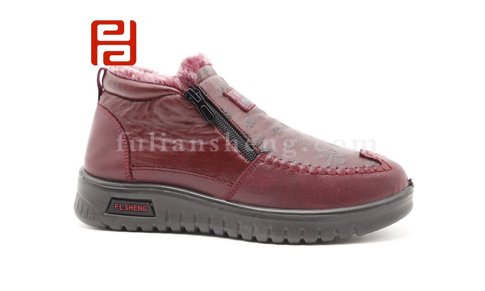 福連升2020冬季新款超柔面布軟彈防滑雙拉鏈保暖媽媽鞋圖片