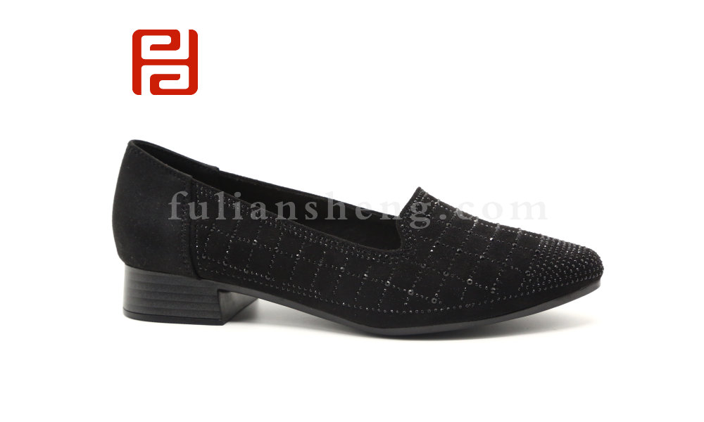 福連升休閑鞋工裝鞋一腳蹬單鞋低粗跟尖頭女鞋水鉆淺口媽媽鞋