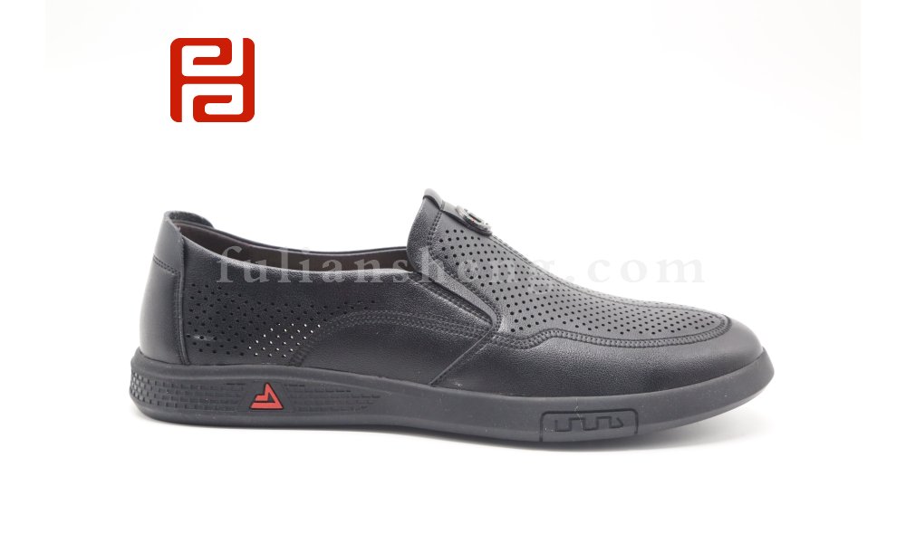 福連升夏季休閑商務(wù)男鞋棕色黑色打孔透氣舒適套腳鞋圖片