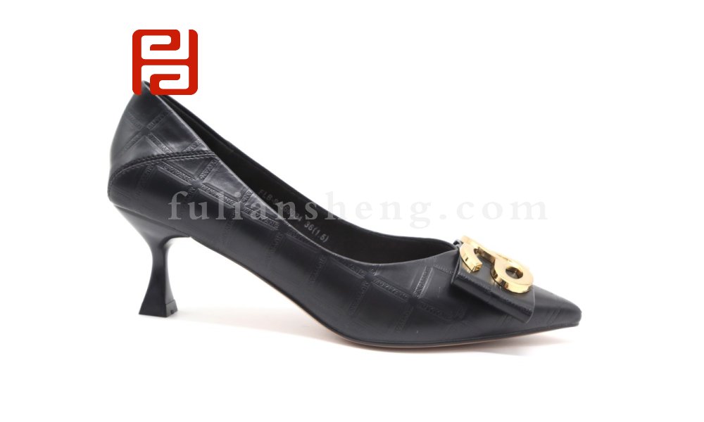 福連升休閑工作通勤壓紋淺口細跟中跟舒適女鞋圖片