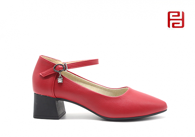 福連升春秋淺口單鞋女粗跟一字扣婚鞋通勤工作鞋